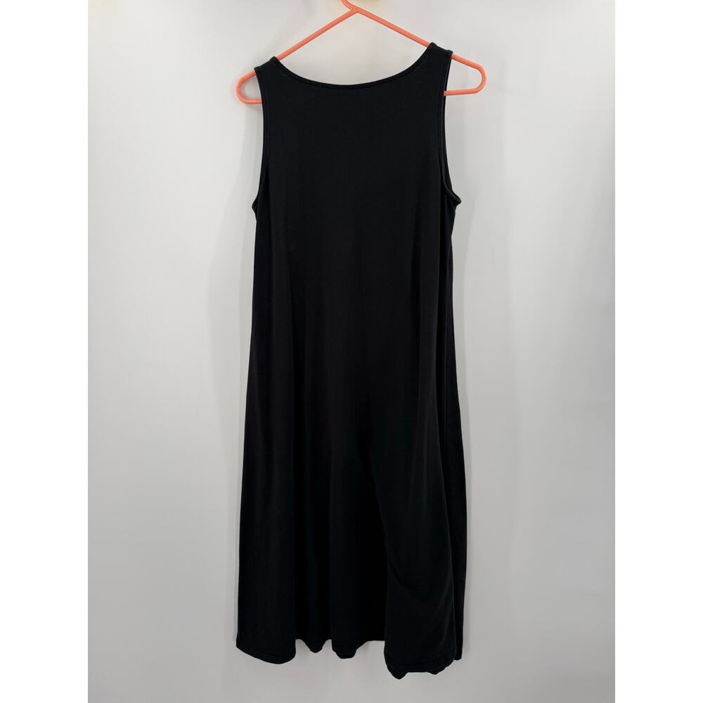 Eileen Fisher Dress Womens Small Black Midi Organic Cotton Stretch Jersey Vneck - Picture 2 of 11